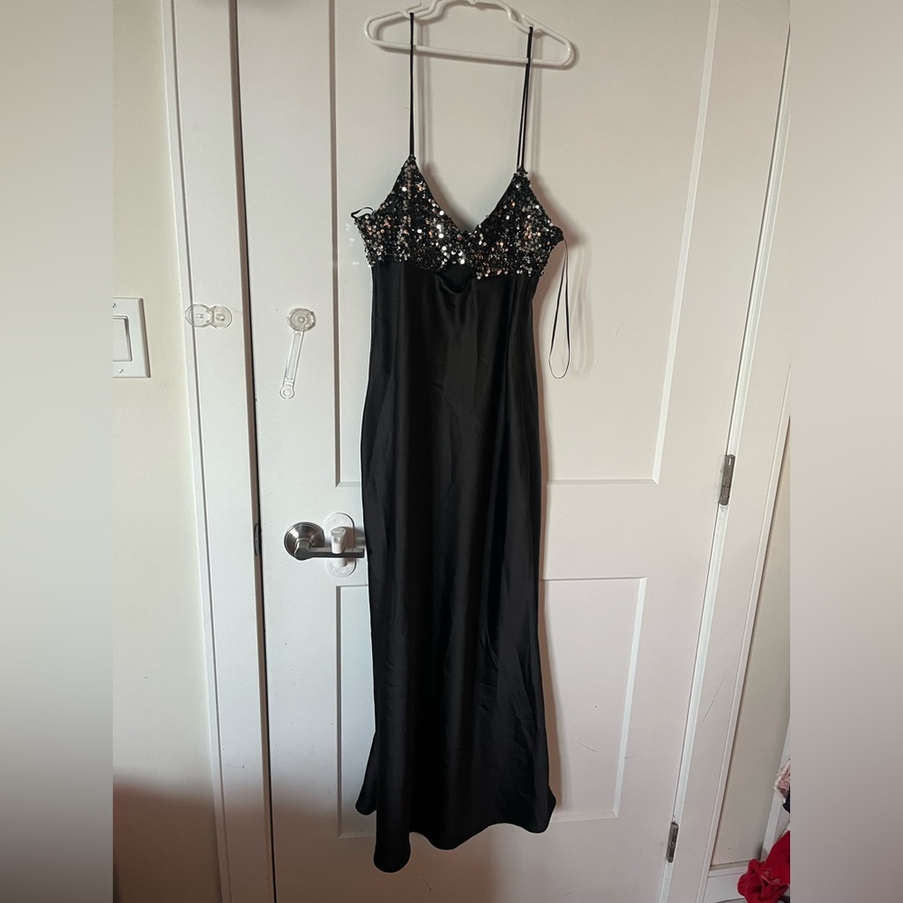 Zara Black Satin Dress with Sequin Detail - Picture 3 of 6